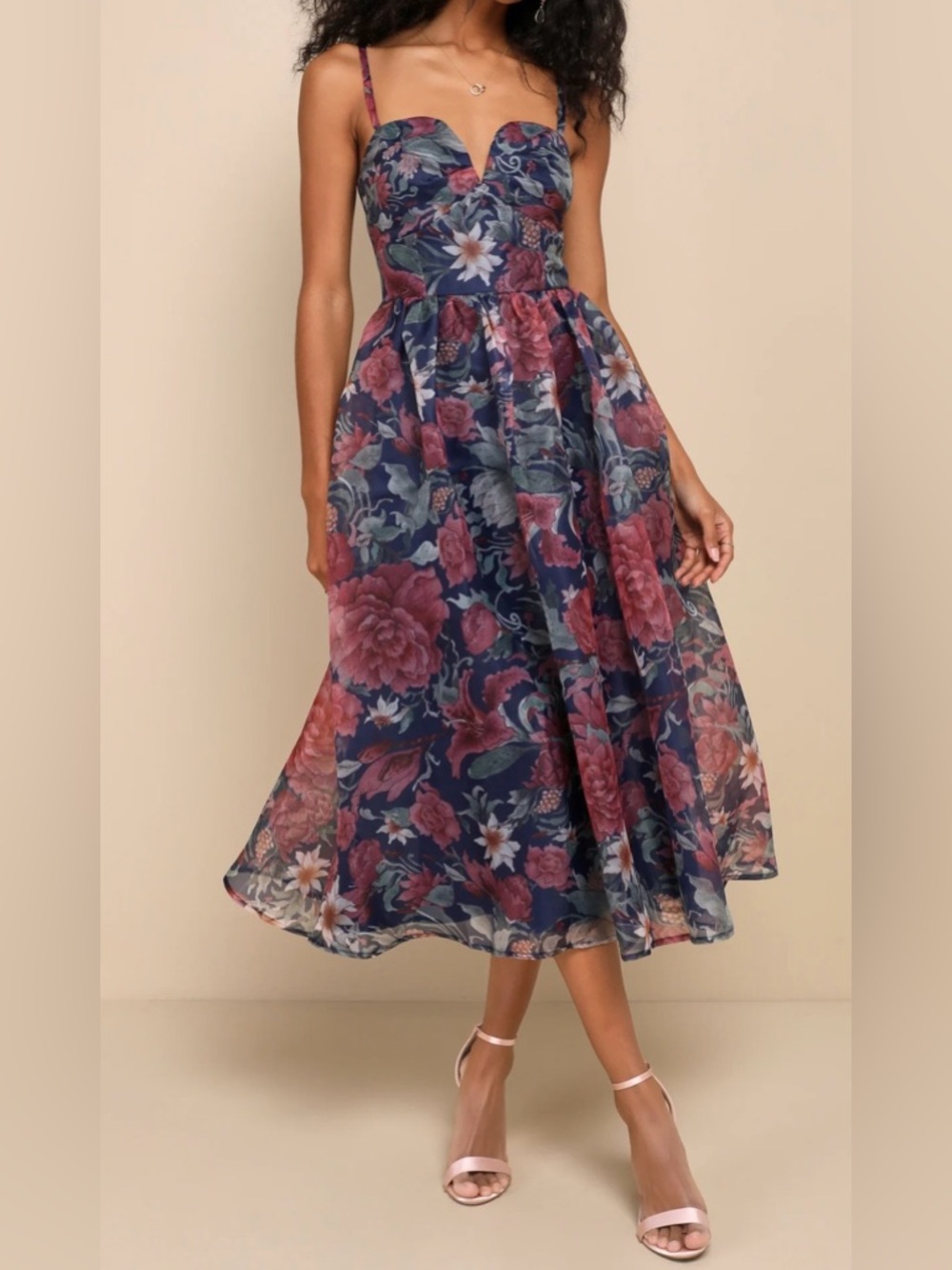 Lulus Cherished Aura Floral Organza Bustier Midi Dress XXL NWT